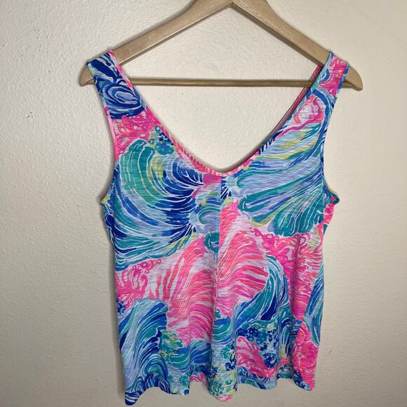 Lilly Pulitzer Gigi V-Neck Tank Top Beach Please 100% Cotton Small - Picture 5 of 8